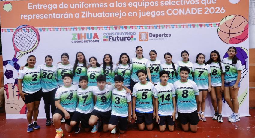 El gobierno municipal entrega uniformes a representantes deportivos  La presidenta municipal de Zihuatanejo, Lizette Tapia Castro, entregó uniformes a la delegación de voleibol que participará en la Olimpiada Nacional CONADE 2026.  La tarde de hoy jueves, en un acto realizado en la Unidad Deportiva, la alcaldesa Tapia Castro entregó uniformes a los deportistas de Zihuatanejo, previo a su participación en la etapa estatal de voleibol de sala, que tendrá como sede el municipio de Iguala de la Independencia, G