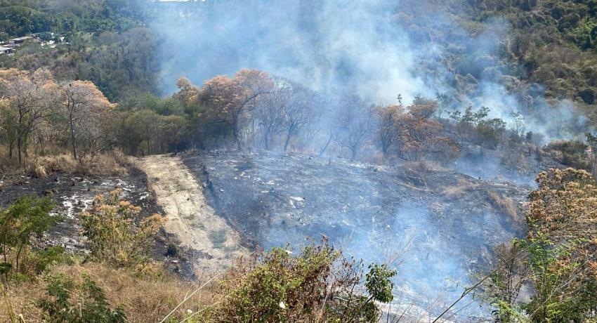 Personal de Protección Civil y Bomberos del Municipio atiende y sofoca incendios forestales.