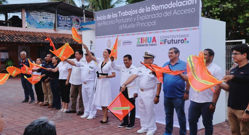 Lizette Tapia Castro arranca la obra de mejoramiento de imagen en el muelle de Zihuatanejo.