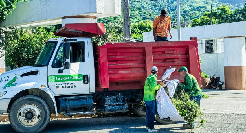 Servicios Públicos realiza limpieza de camellones cubiertos por vegetación.